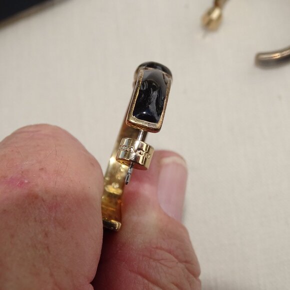 Coach Large Gold and Black Enameled Large Hoop Pierced Earrings New - Picture 3 of 7